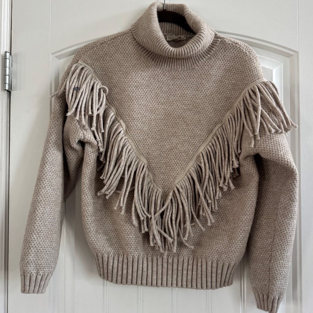 Fringe Turtleneck Light Brown Sweater